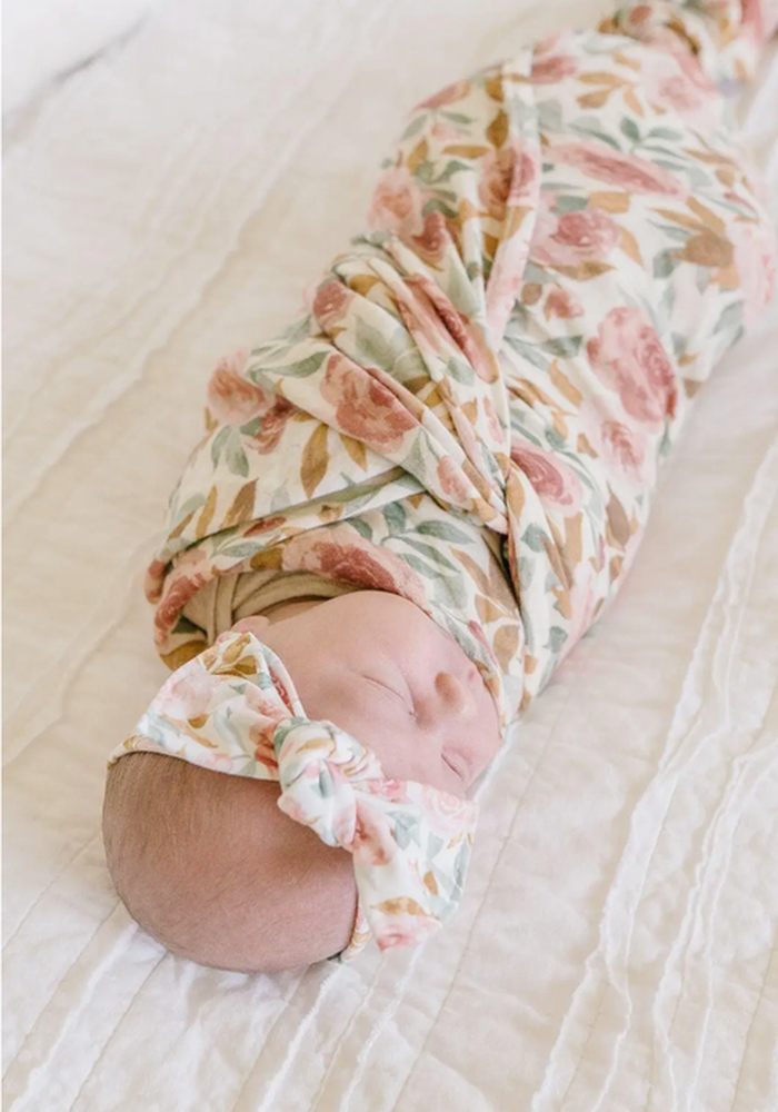 Floral Muslin Blanket Dusty Rose Beanko Baby