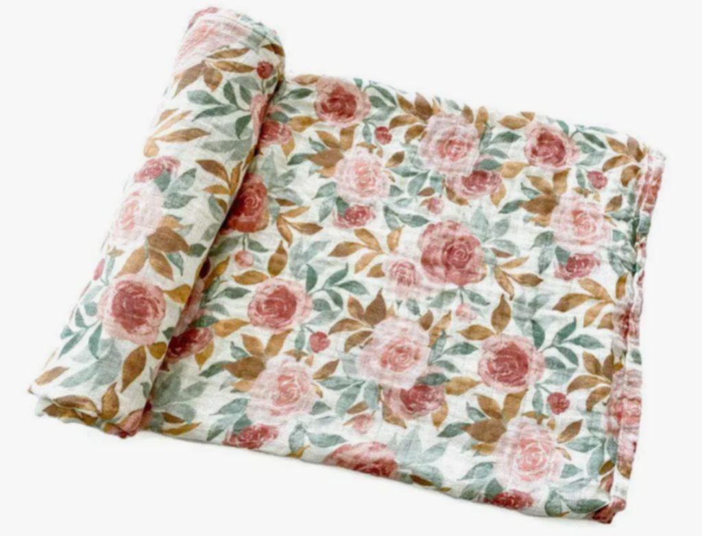 Floral Muslin Blanket - Dusty Rose