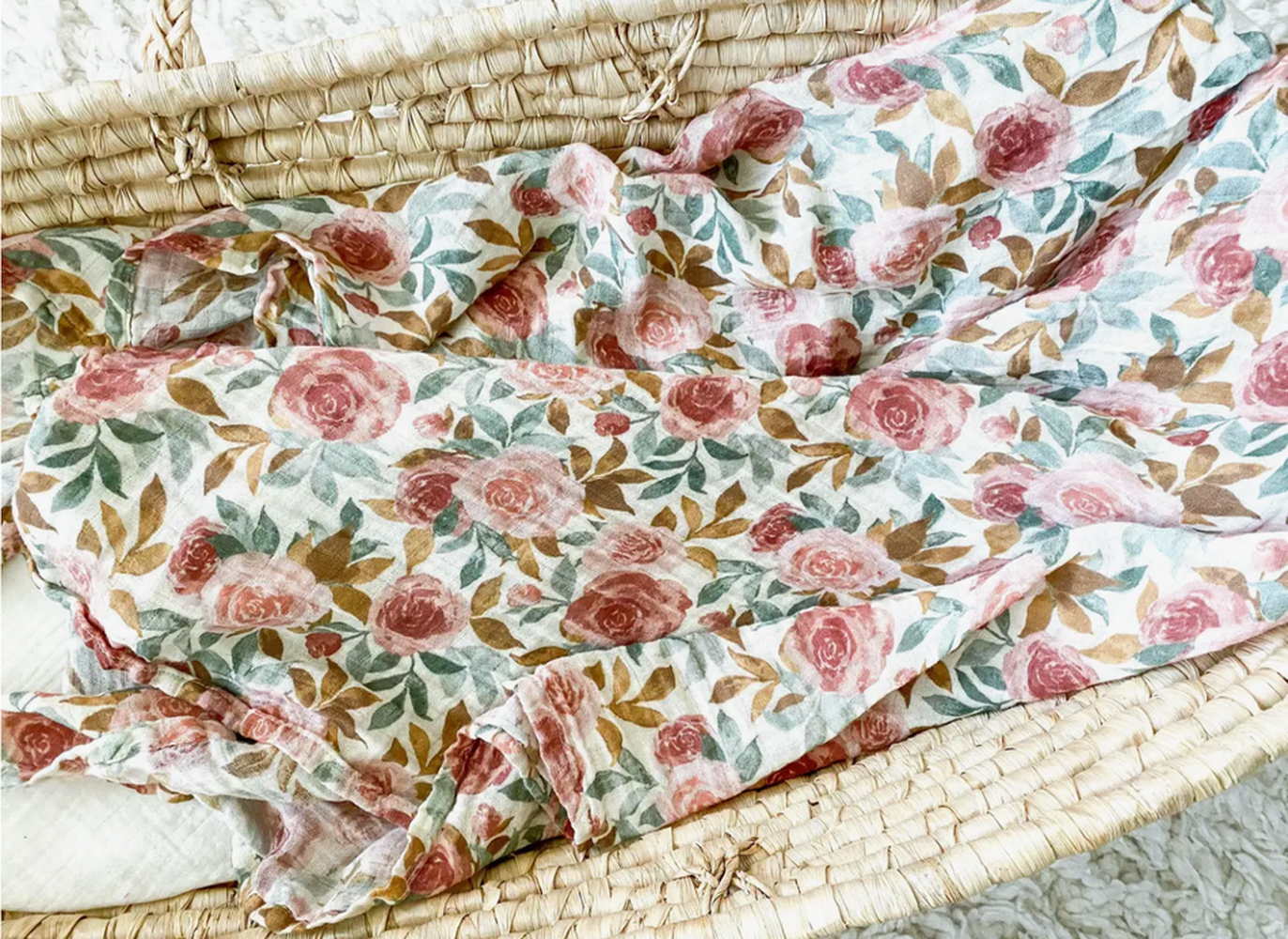 Floral Muslin Blanket Dusty Rose Beanko Baby