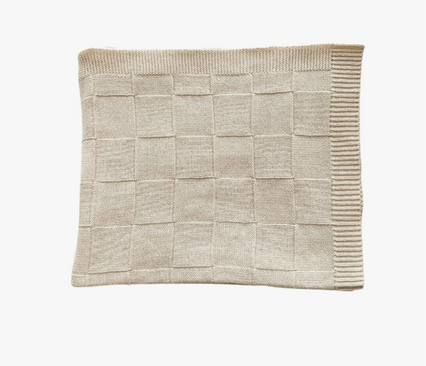 Knitted Checkered Blanket - Cream